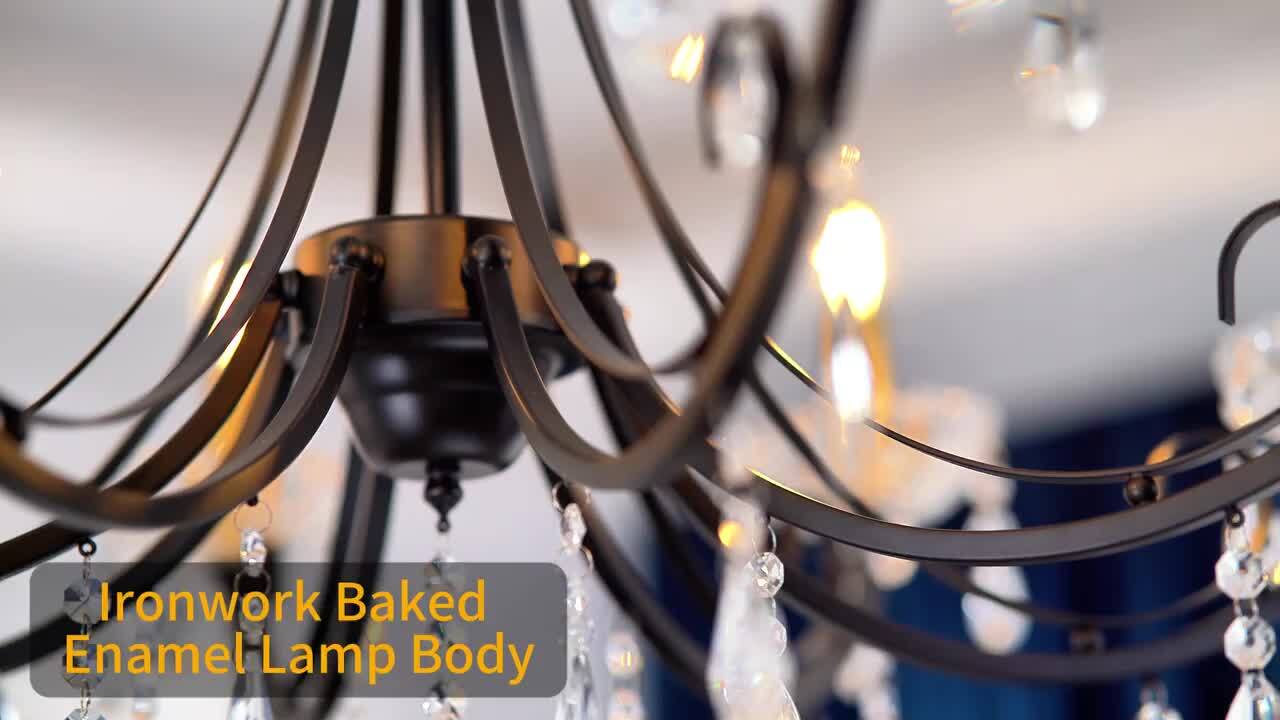 Genoci 8-Light Black Dimmable Classic Traditional Chandelier with