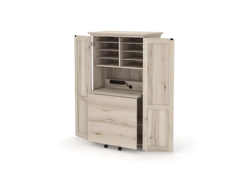 Studio Designs 13375 58.25 in. Tall Craft & Sewing Multipurpose Armoire  with 23.25 in. Wide 27.25 in. Deep Drop Leaf Top & Storage Shelves,  White 