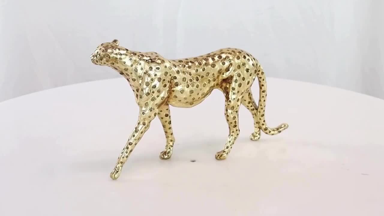 Litton Lane Gold Resin Walking Leopard Sculpture with Textured