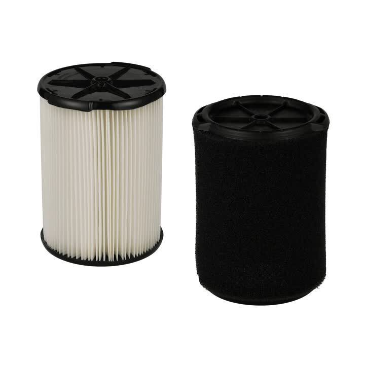 Standard Pleated Paper Filter and Wet Application Foam Filter for Most 5 Gal. and Larger RIDGID Wet/Dry Shop Vacuums Standard Pleated Paper Filter and Wet Application Foam Filter for Most 5 Gal. and Larger RIDGID Wet/Dry Shop Vacuums