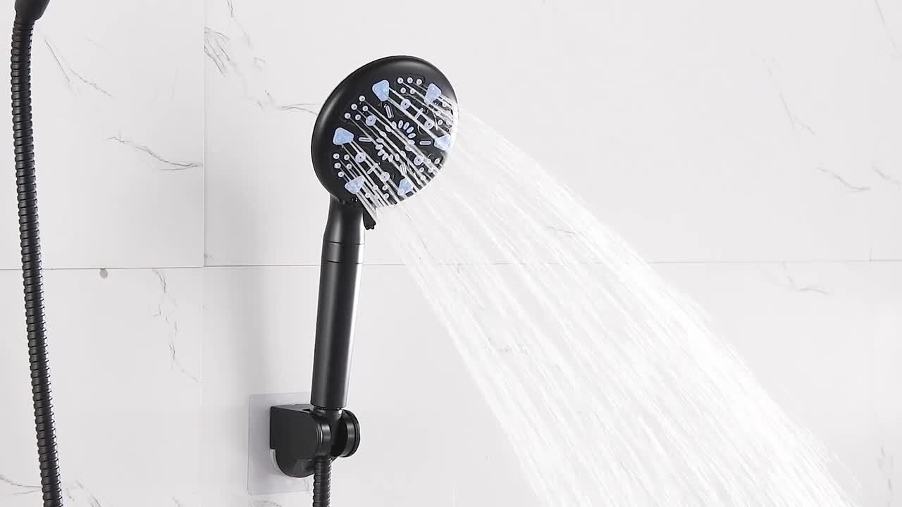 HyBaiS 10-Inch Rainfall Shower Head With Handheld Combo – High Pressure Waterfall Spray, 11" Adjustable Extension Arm, 59" Hose, 3-Way Diverter, Black Finish