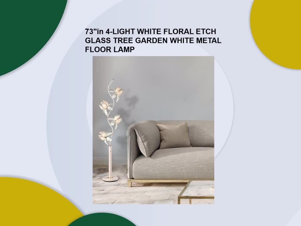 ORE International 73 in. Gold Floral Etch Glass Tree Garden White Metal  Floor Lamp K-9334W2 - The Home Depot