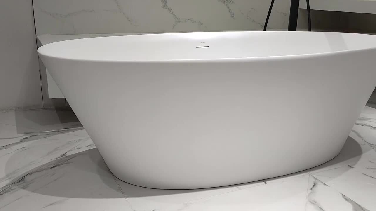 Maria 67 in. Stone Resin Solid Surface Matte Flatbottom Freestanding Bathtub in White