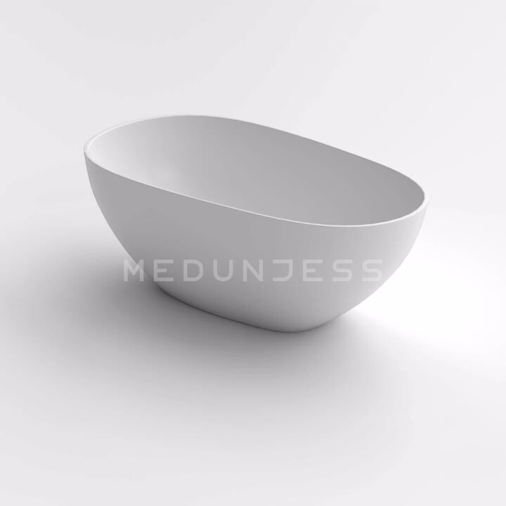 Luna 59 in. Stone Resin Solid Surface Matte Flatbottom Freestanding Bathtub in White