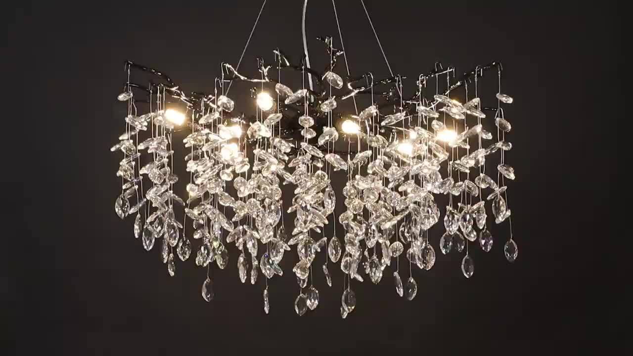 PUYRNF 30 in. 10-Light Black Tree Branch Chandelier, K9 Crystal