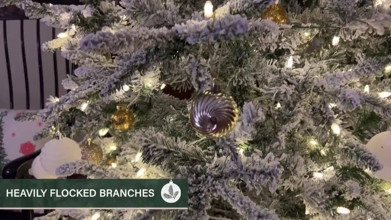 Fraser Hill Farm 9 ft. Pre-Lit Flocked Slim Mountain Pine