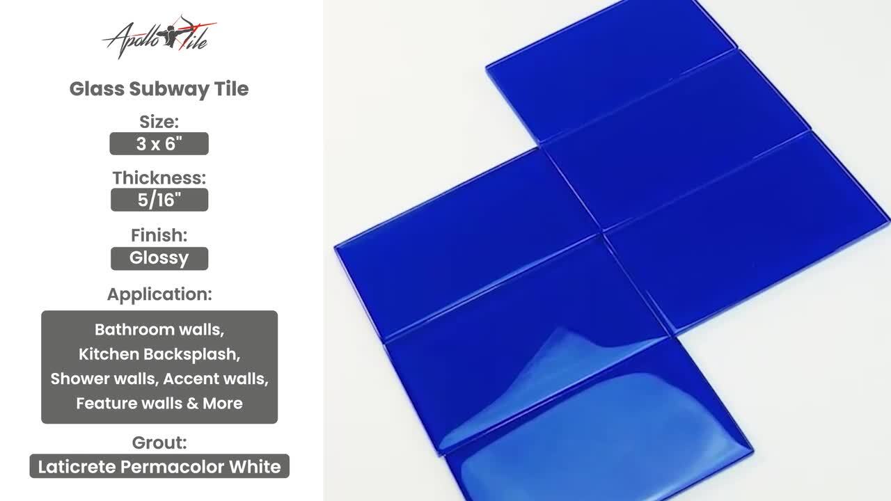 MSI Royal Azure 3 in. x 6 in. x 8mm Glossy Glass Blue Subway Tile (1 sq. ft. / Case)