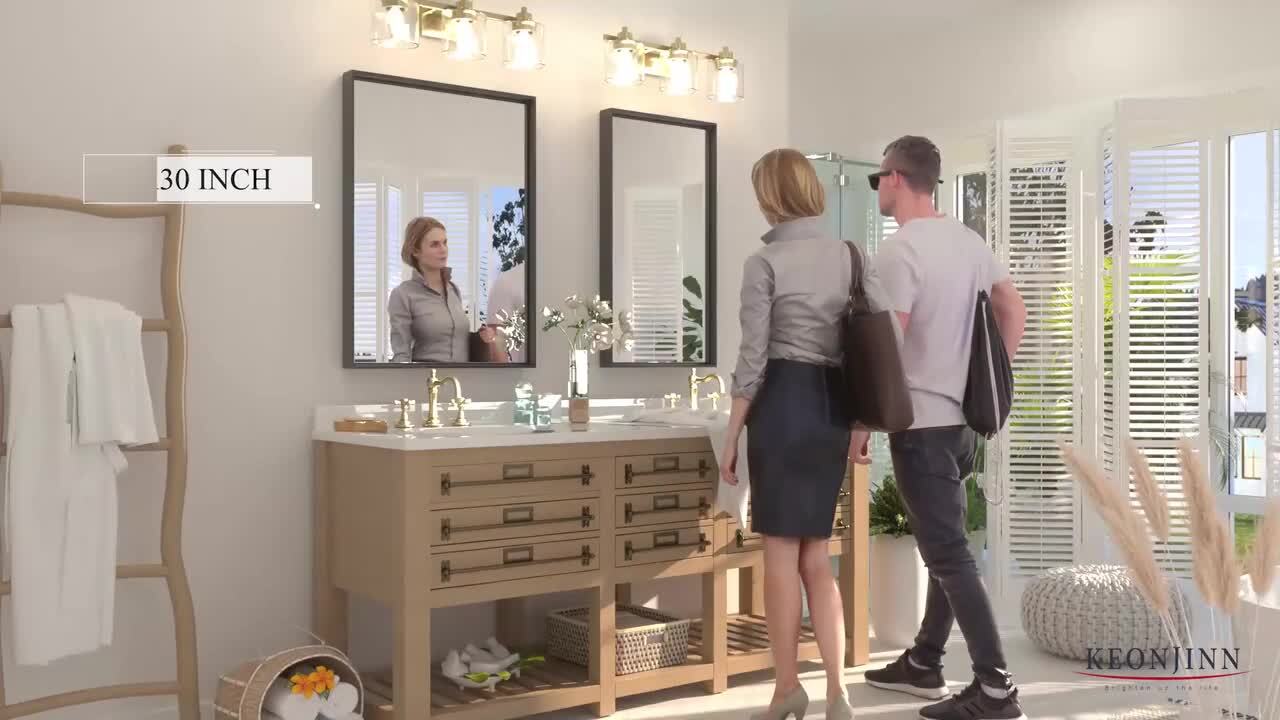 30 in. W x 36 in. H Rectangular Framed Wall Bathroom Vanity Mirror in Brass