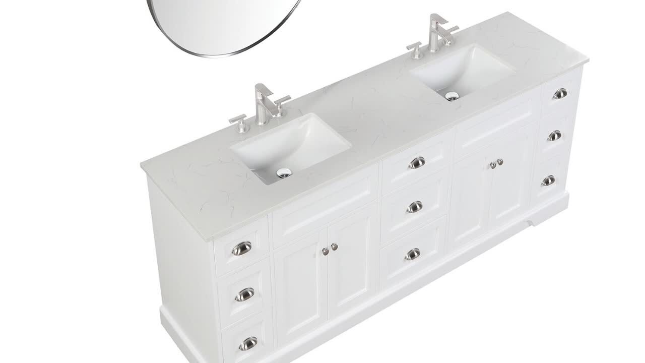 Eviva Storehouse 84 in. W x 22 in. D x 33 in. H Double Sink Freestanding Bath Vanity in White With White Carrara Quartz Top