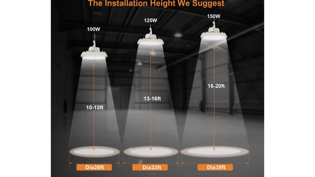 10.24 in. 100 120 150 Watt 3CCT Dimmable Integrated LED UFO High Bay Light with Motion Sensor and Preinstalled Hook