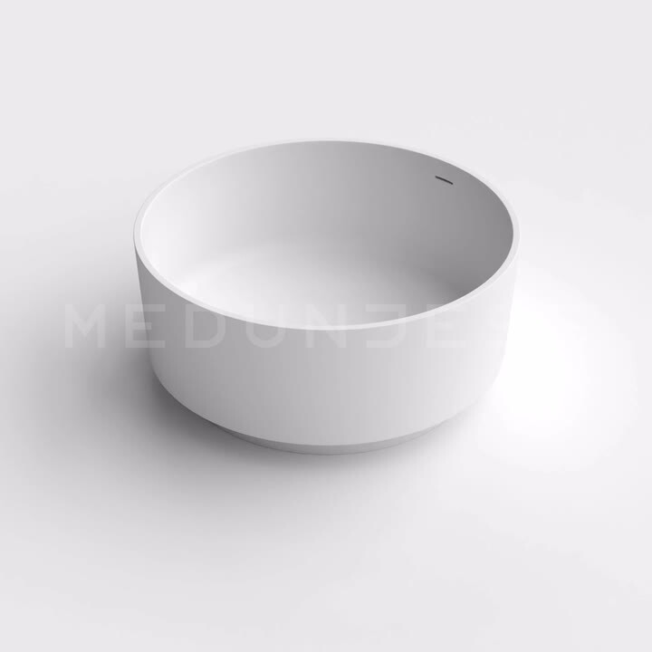 49.2 in. x 49.2 in. Round Stone Resin Solid Surface Flatbottom Freestanding Soaking Bathtub in Matte White