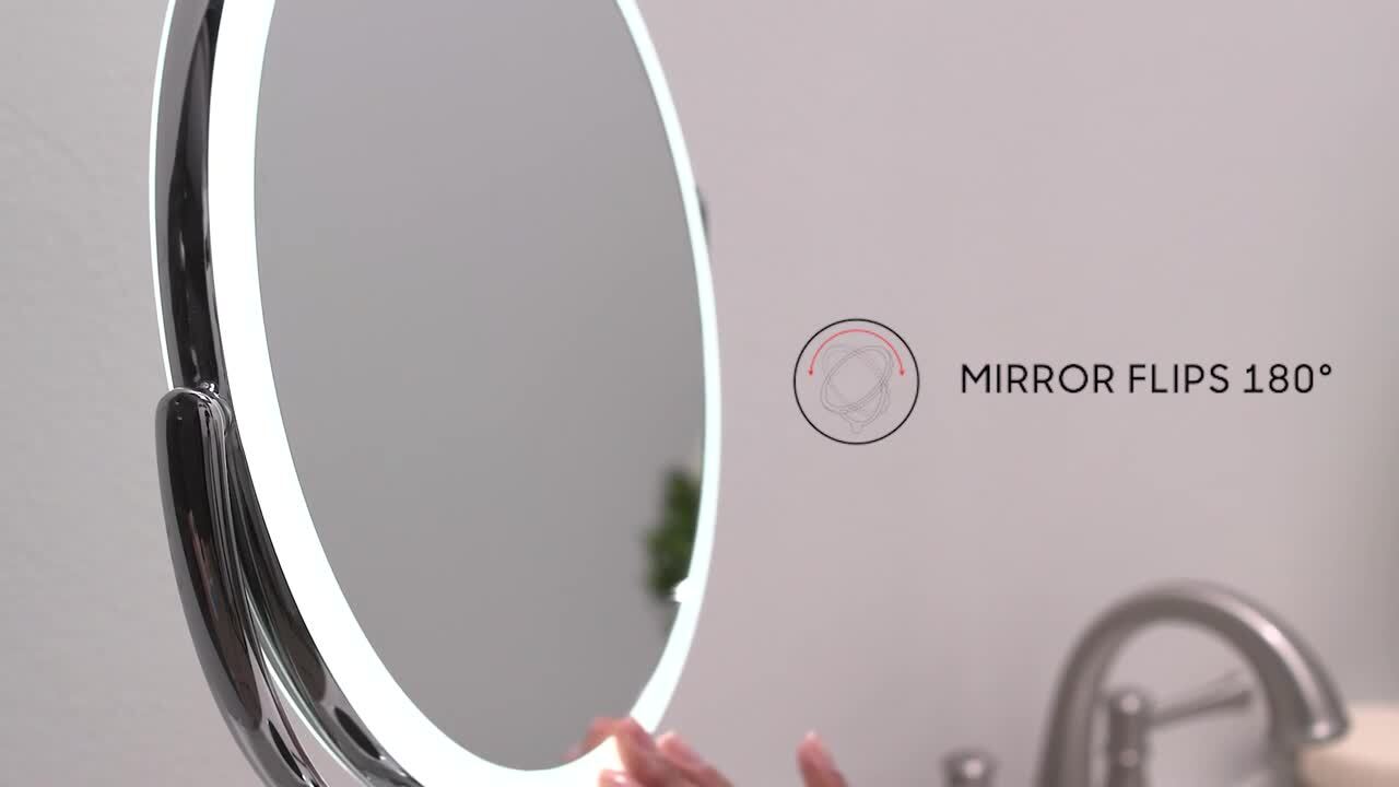 Sharper Image 10 in. x 22 in. Round LED Tabletop Bathroom Makeup Mirror  with Storage 1014512 - The Home Depot