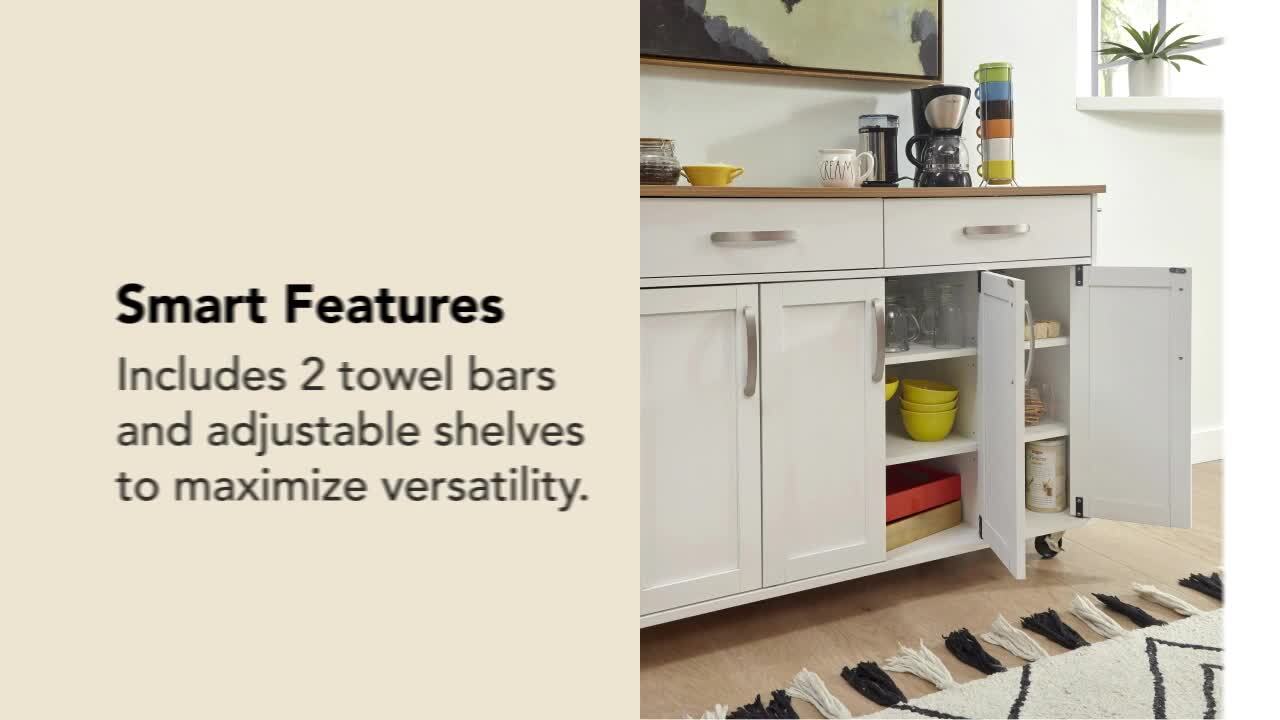 HOMESTYLES Brookshire White Kitchen Cart with Natural Wood Top