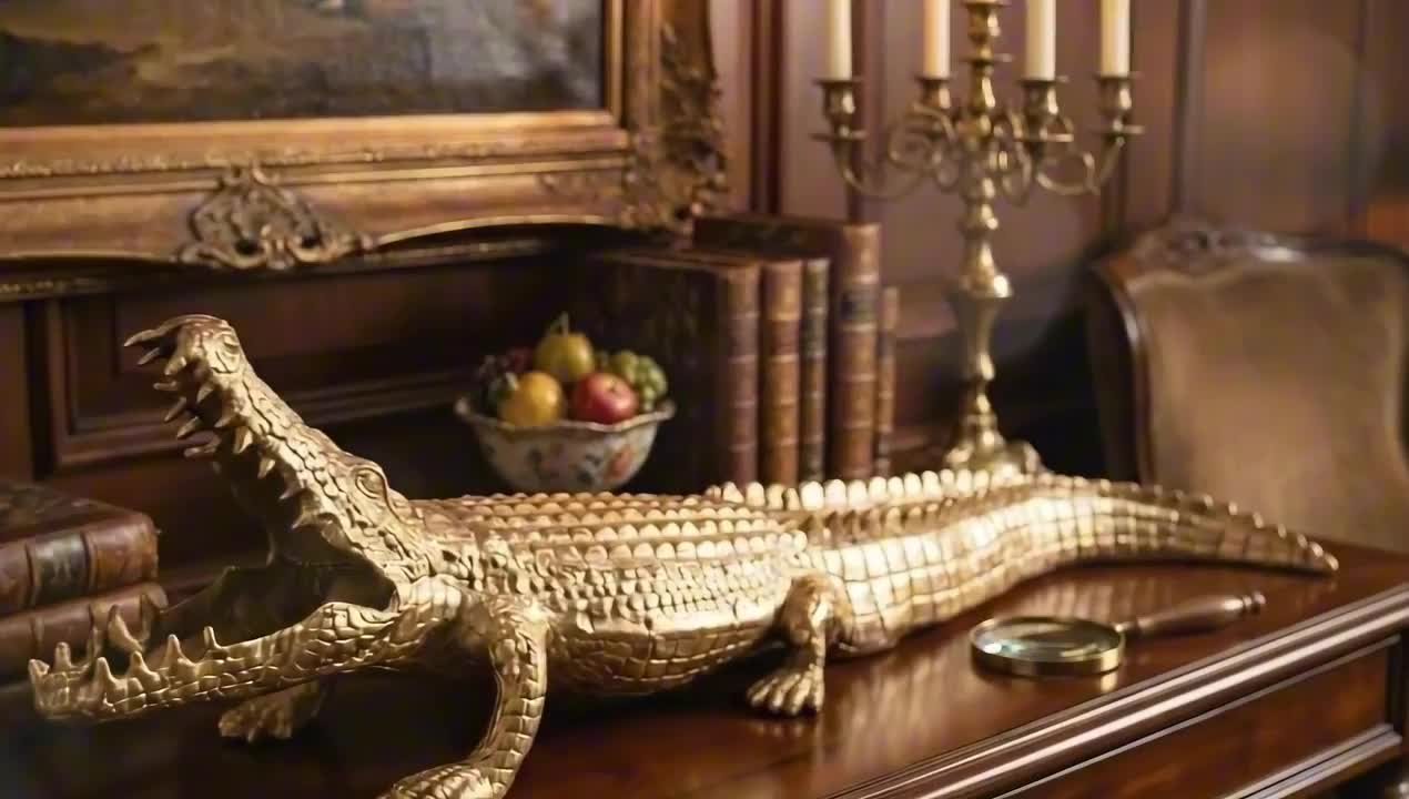 Liv & Skye Gold 36 in. x 11 in. Metal Alligator Figurine 20615