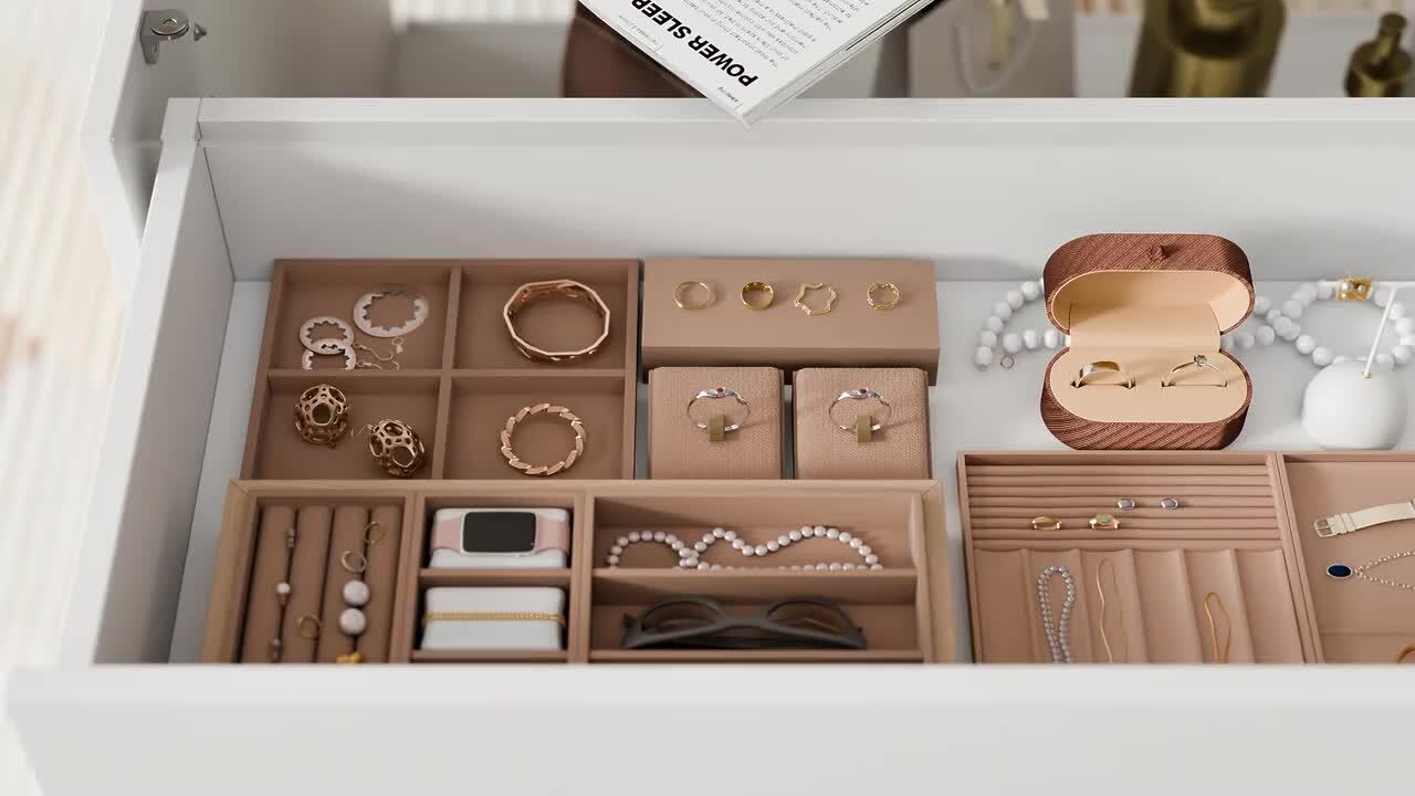 FUFU&GAGA White Wood Free Standing 47.2 in. W Jewelry Armoire With