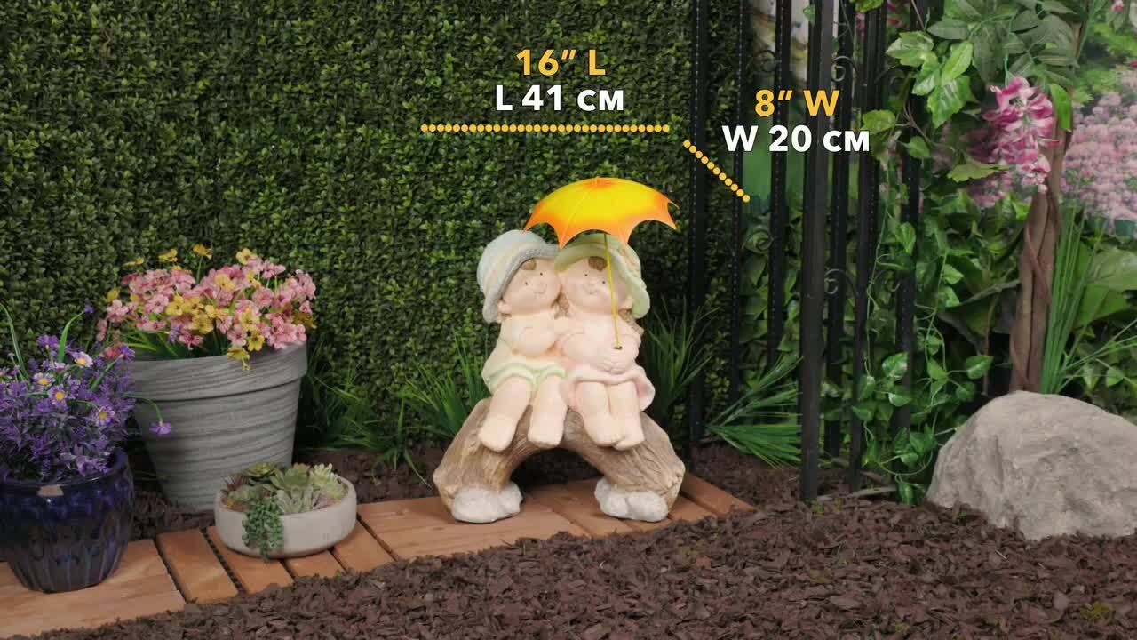 Alpine Corporation Boy and Girl With Umbrella Statue QWR1370 - The