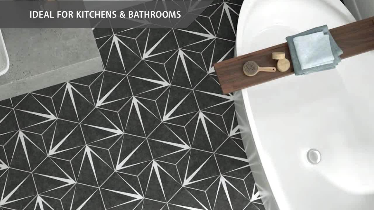 Merola Tile Trident Hex Nero 8-5/8 in. x 9-7/8 in. Porcelain Floor