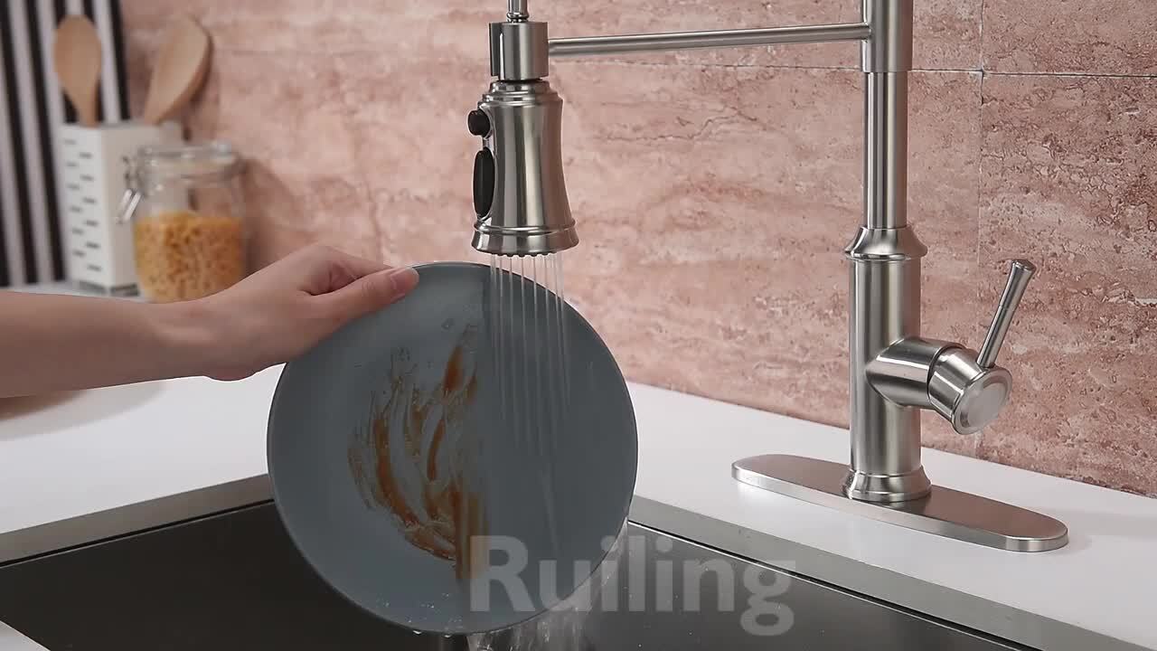 ruiling Single Handle Pull Down Sprayer Kitchen Faucet with Soap