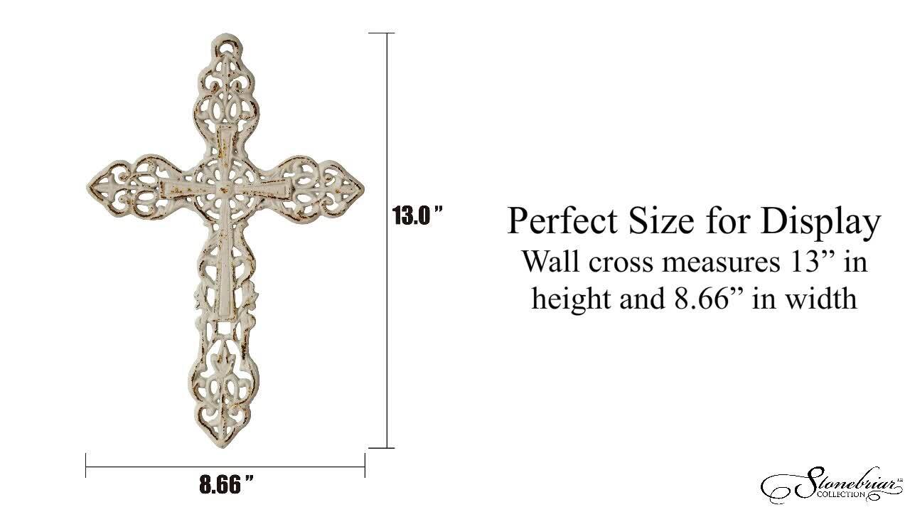 Stonebriar Decorative Distressed White Cast Iron Wall Cross with Hanging Loop