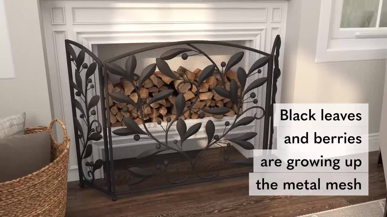 Vanity Art Ravenna Black Iron 1-Panel Fireplace Screen with Decorative Filigree