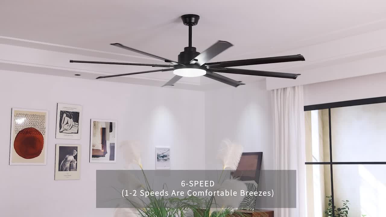 Byteany 6 ft. Indoor Black 120V 94 RPM Industrial HVLS Ceiling Fan