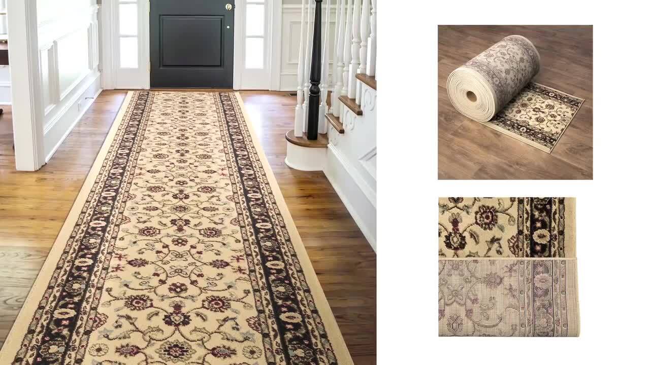 Pet Collection Bones & Paws Cut to Size Beige 26 Width x Your Choice Length Custom Size Slip Resistant Runner Rug
