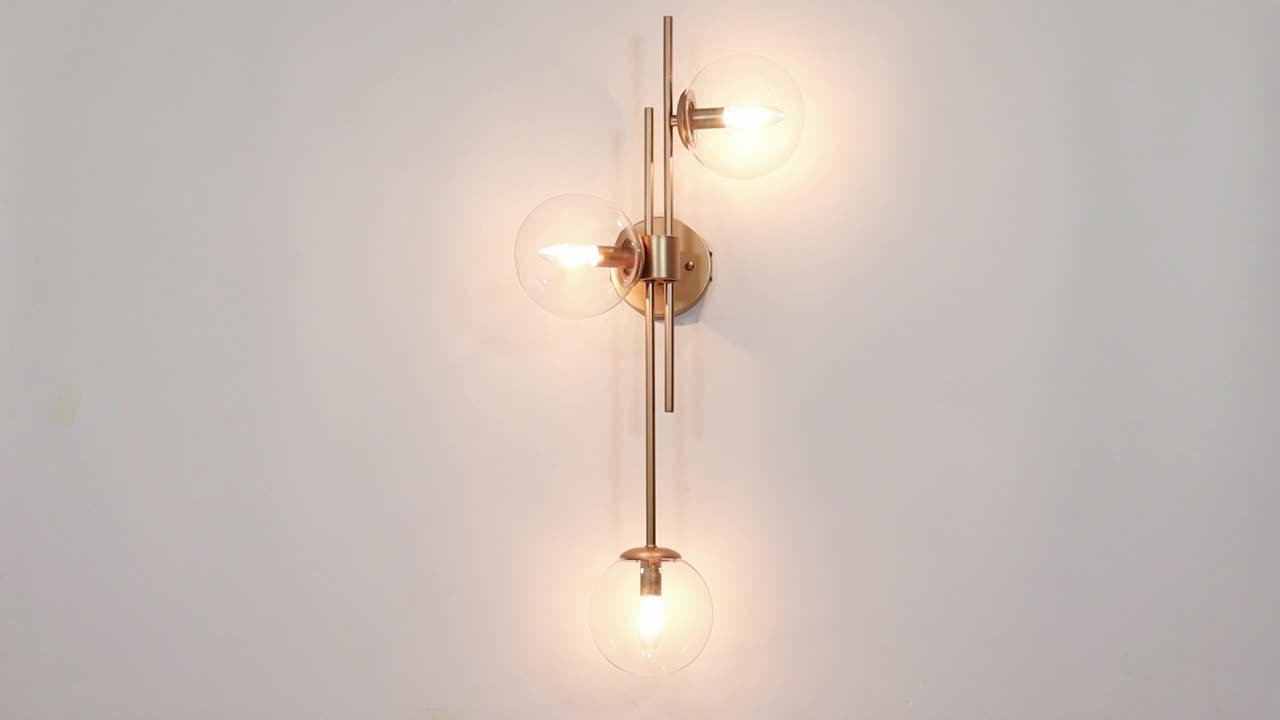 Contemporary Gold Wall Sconce – Clear Fluted Glass Globe Vanity Light, Hardwired Dimmable E12/E14, For Bathroom, Bedroom, Or Hallway