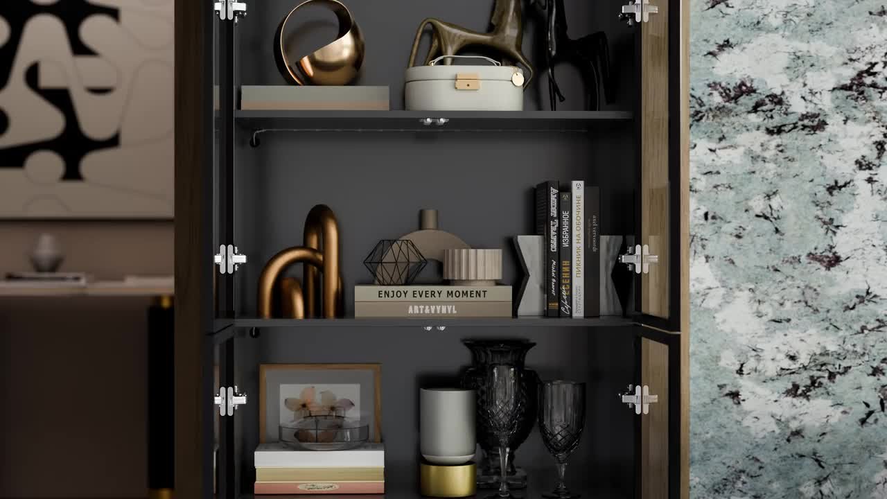 FUFU&GAGA Black Wood 31.5 in. W Display Cabinet With Pop-up