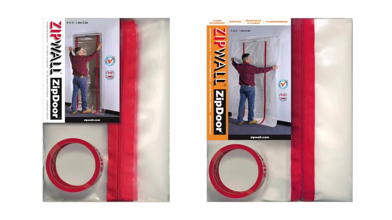 セキュリティ・セーフティ DAMMFLAPPER to the giris ZipWall 4 ft. x 7.5 ft Adhesive Zippers Standard Dust Barrier Door