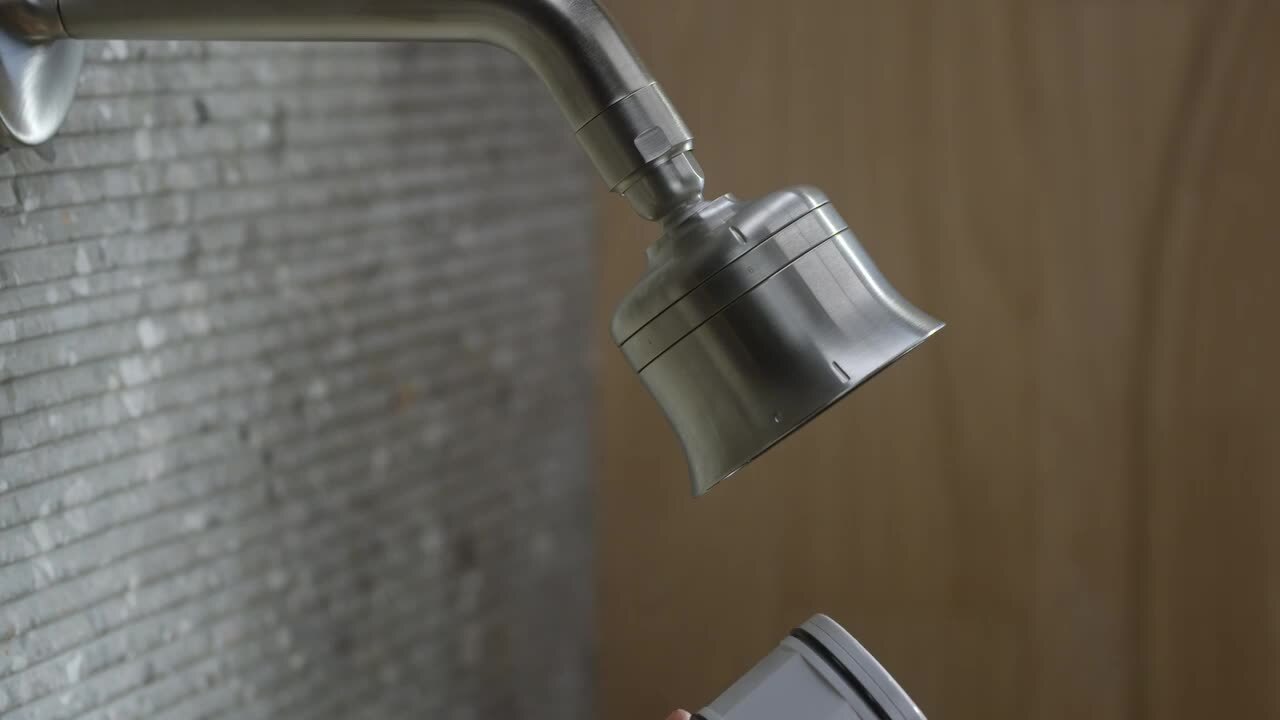KOHLER Cinq 1-Spray Patterns with 1.75 GPM 5.5 in. Wall Mount Fixed Shower Head with Filter in Vibrant Brushed Moderne Brass