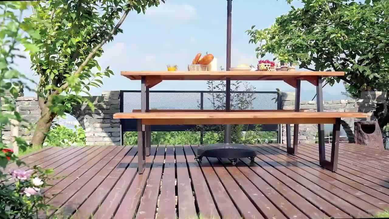 Costway Natural Wood Outdoor Picnic Table Bench Set Outdoor