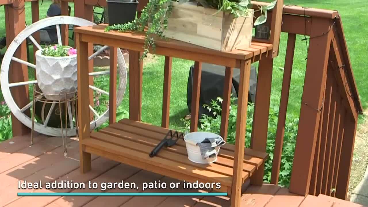 Sunnydaze 42 in. Meranti Wood Outdoor Potting Bench with Teak Oil