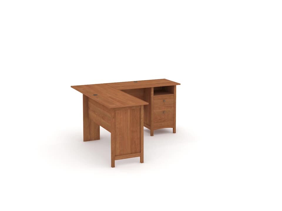 Union & Scale Essentials Single-Pedestal L-Shaped Desk with Integrated Power Management, 59.8 x 59.8 x 29.7, Natural Wood/Black