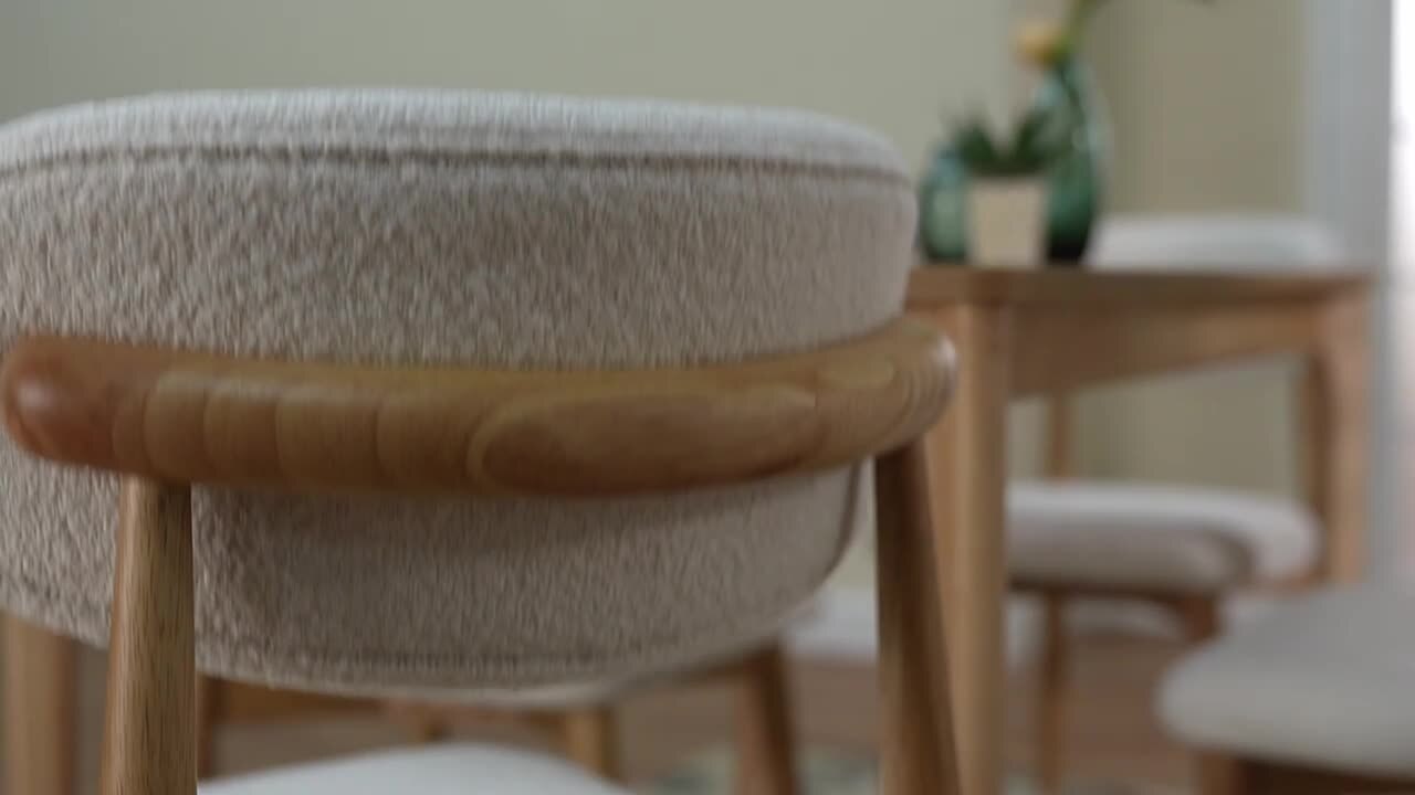 Baxton Studio Wattsu White Boucle and Natural Brown Wood