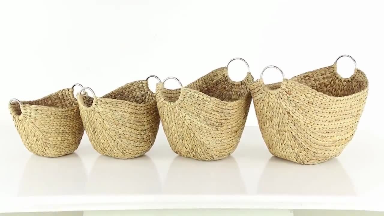 Seagrass Handmade Woven Storage Basket with Metal Handles (Set of 4)