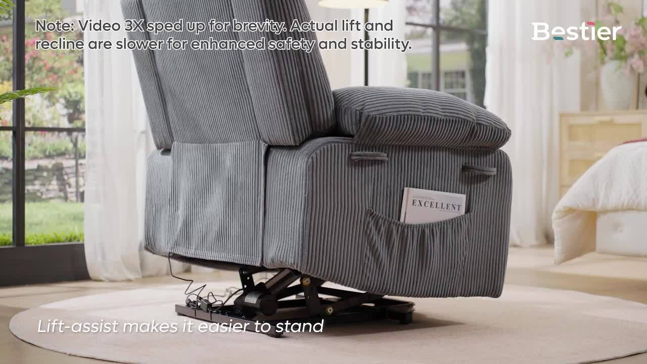 Bestier 40 in. W Off-White Power Lift Recliner Chair