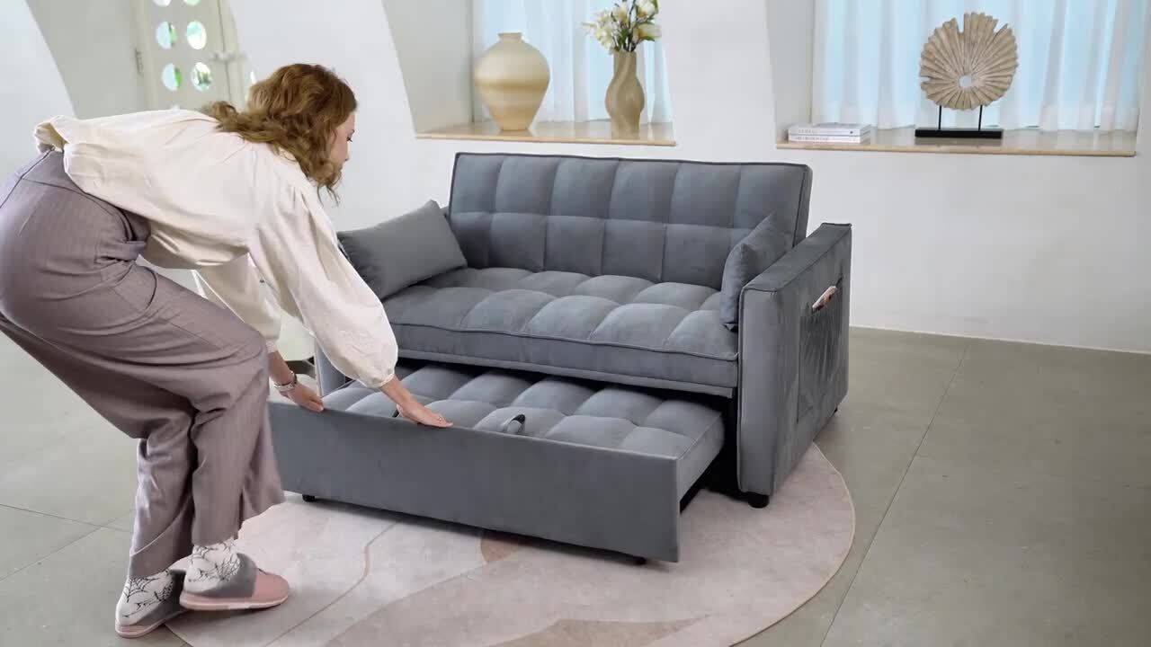 anpport 55 in. W 3-in-1 Convertible Velvet Sleeper Sofa Bed