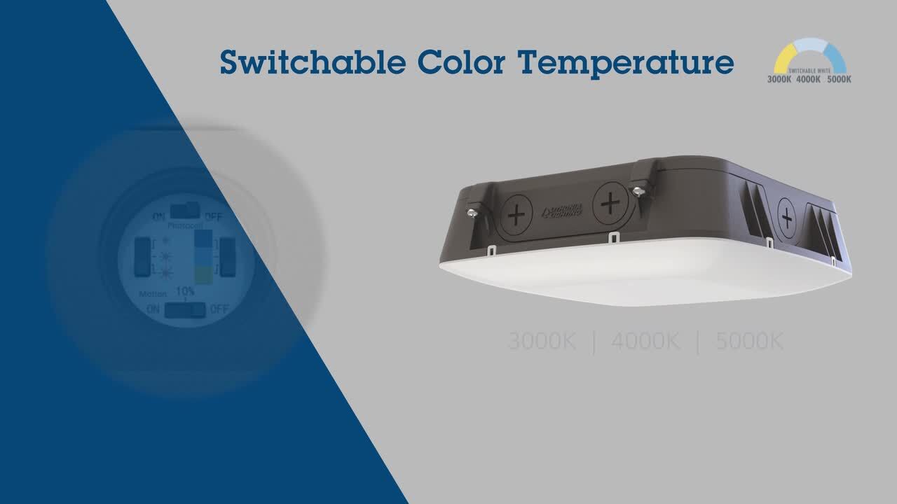 Lithonia Lighting CNY White Outdoor Integrated LED Canopy Light  w/Adjustable Lumens (Up to 10,000 lumens), CCT, Motion Sensor, Photocell  CNY LED ALO SWW2 UVOLT PE PIR WH M2