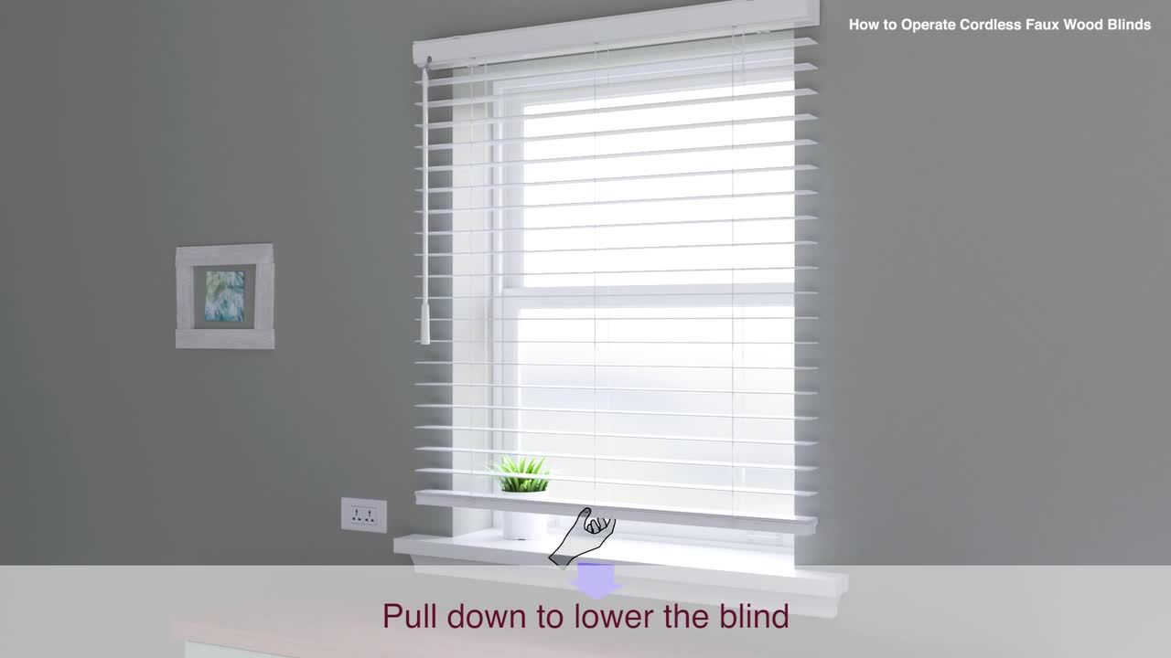 48x64 Inch Espresso Faux Wood Blind Cordless Room Darkening Privacy Window Shade 