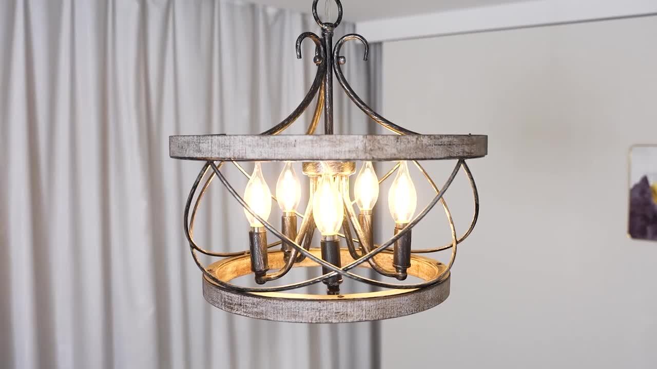 Oaks Aura Farmhouse 5-Light Weathered Wood Cage Rustic Chandelier
