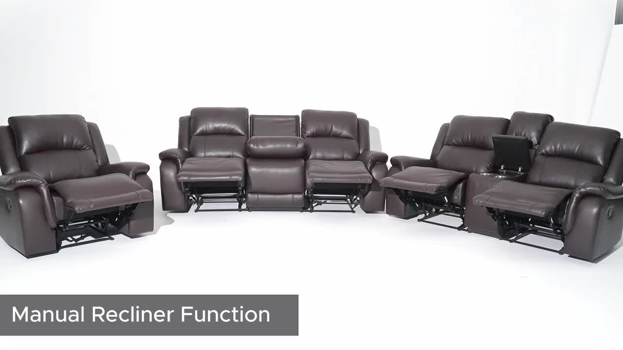HOMESTOCK 37.79 in. W Rolled Arm Faux Leather Modular Sofa Push Back Recliner, Loveseat and Chair