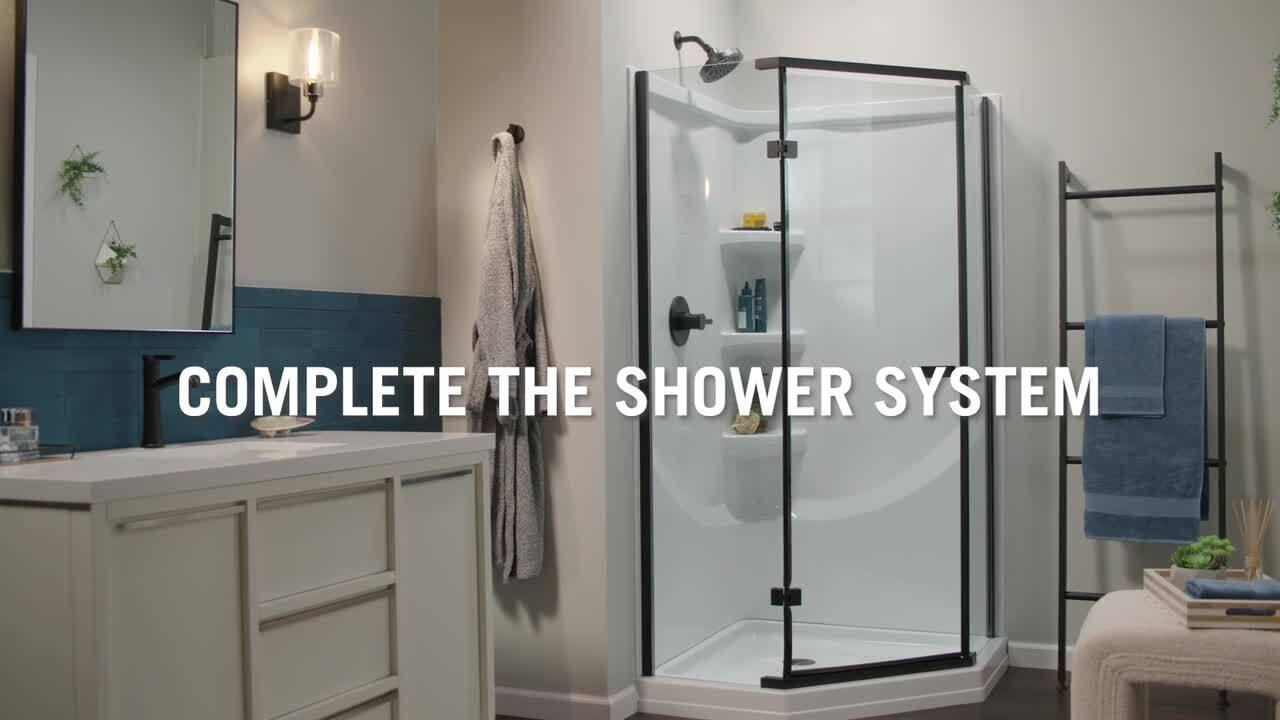 38 in. x 72 in. Semi-Frameless Pivot Door in Stainless with 38 in. x 38 in. Neo Angle Corner Shower Base in White 38 in. x 72 in. Semi-Frameless Pivot Door in Stainless with 38 in. x 38 in. Neo Angle Corner Shower Base in White