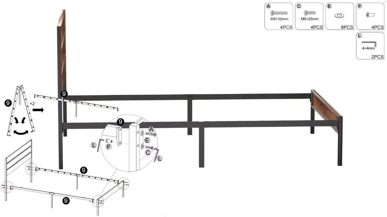 VECELO Queen Bed Frame Black Metal Frame Queen Platform Bed VECELO Queen Bed Frame Black Metal Frame Queen Platform Bed