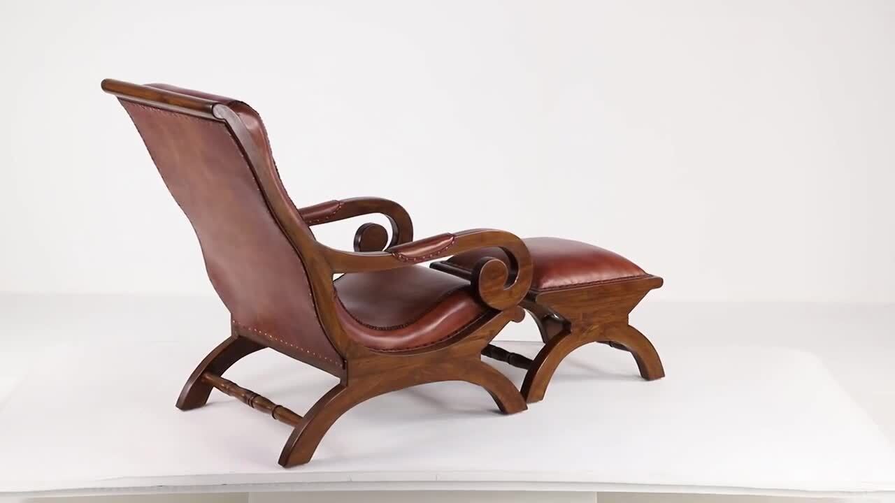 leather chair with wood arms