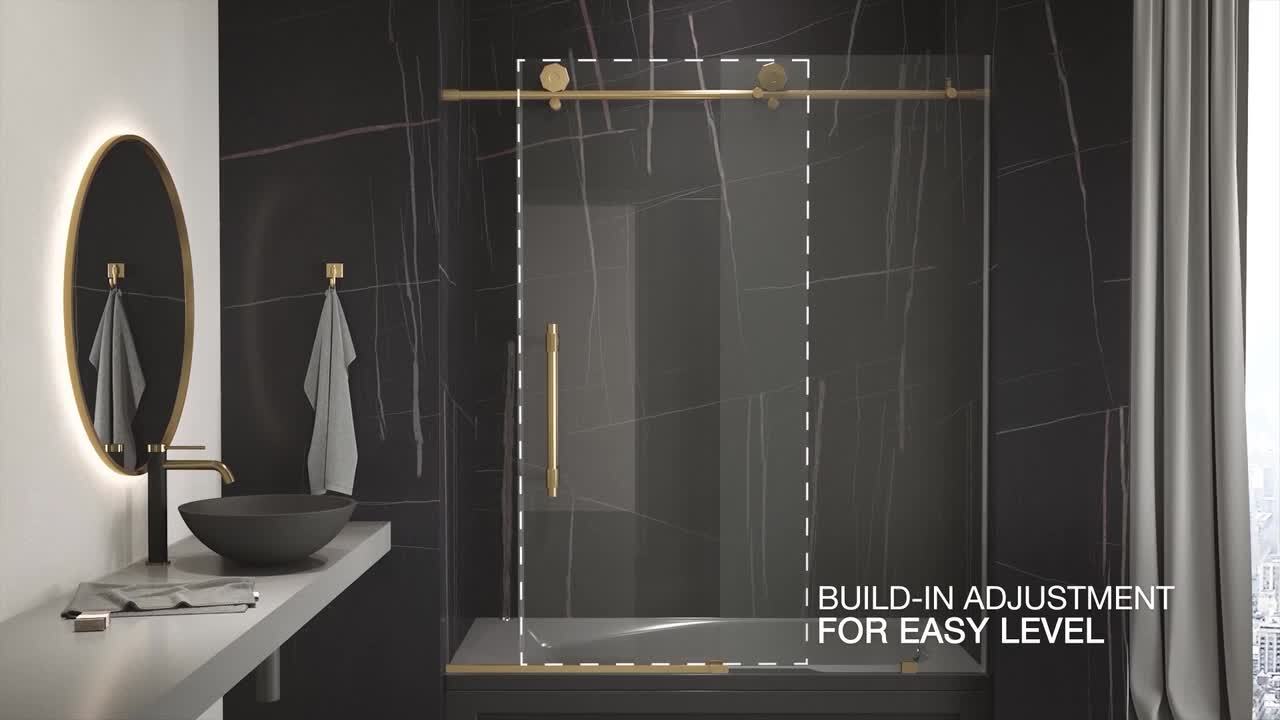 VIGO Elan Frameless Adjustable Sliding Shower Door with Clear Glass, Matte  Brushed Gold, 60x74-in