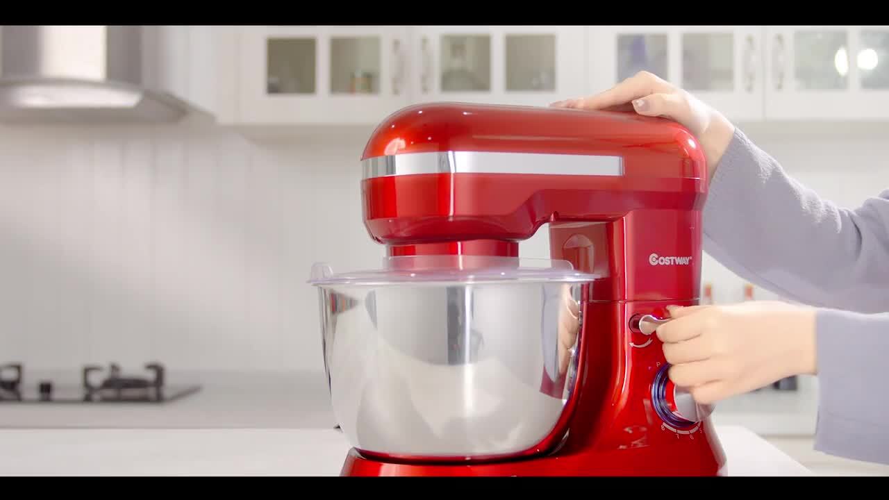 660W 6.3 qt. . 6-Speed Red Stainless Steel Stand Mixer with Dough Hook