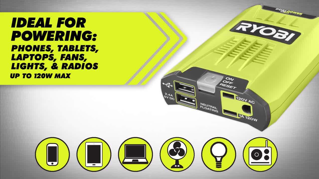 ONE+ 18V 120-Watt 12V Automotive Power Inverter with Dual USB Ports