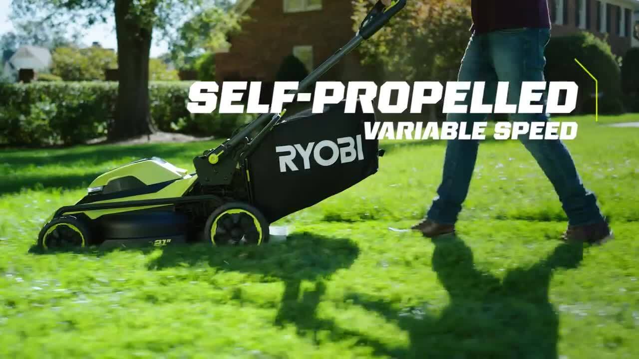 RYOBI 21 in. 40-Volt Brushless Lithium-Ion Cordless SMART TREK SelfPropelled Walk Behind Mower Two 6.0 AhBatteries & 1 Charger