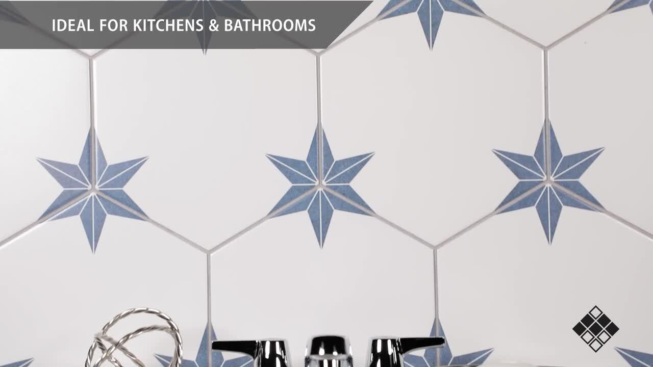 Stella Hex Azul 8-5/8 in. x 9-7/8 in. Porcelain Floor and Wall Tile (11.5 sq. ft./Case) Stella Hex Azul 8-5/8 in. x 9-7/8 in. Porcelain Floor and Wall Tile (11.5 sq. ft./Case)
