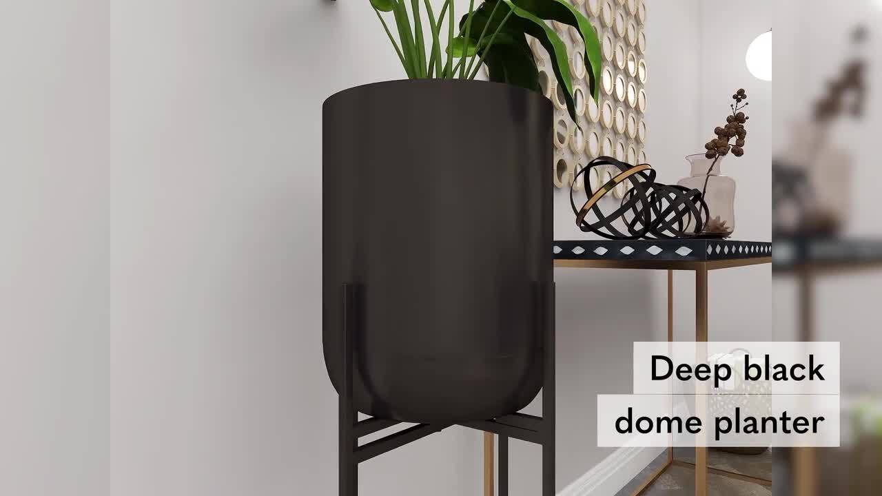 Litton Lane 12 in. Extra Large Black Metal Indoor Outdoor Tall Planter with  Removable Stand 74805